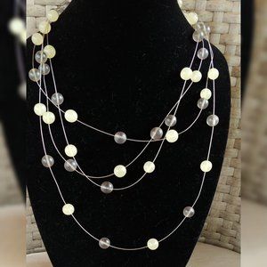 Multilayered Long Boutique Necklace Designer Extra long Ash Pale Green on Wire